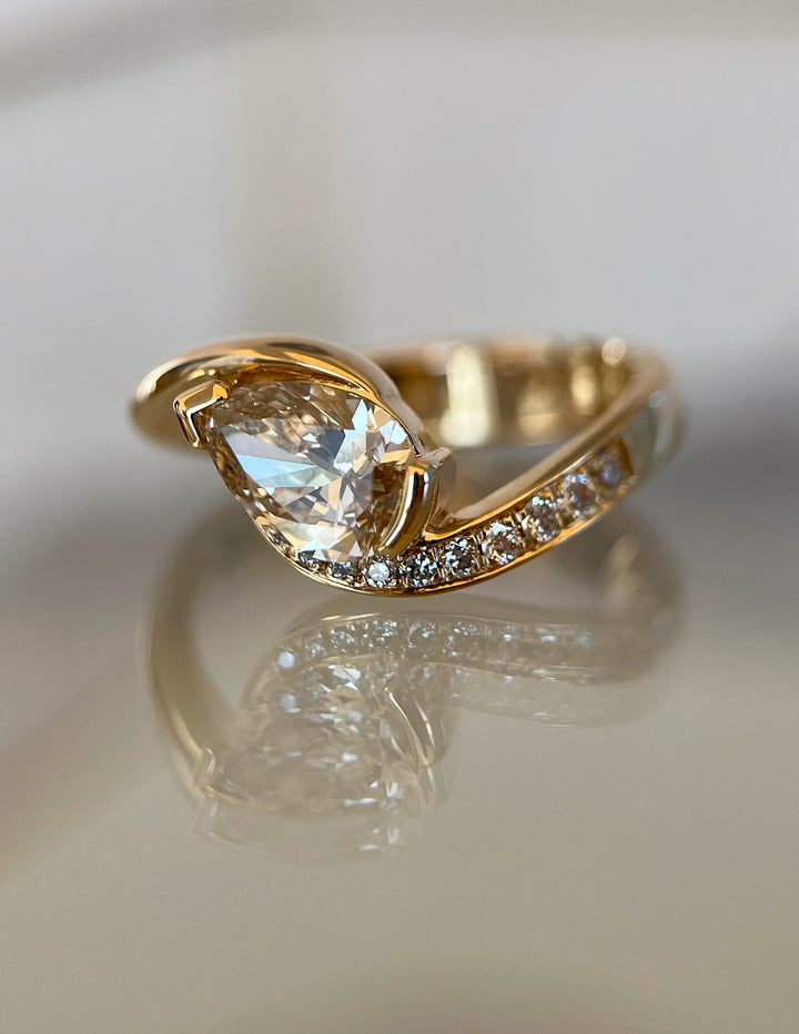 CHAMPAGNE Demi Pavé Pear Rapture Ring