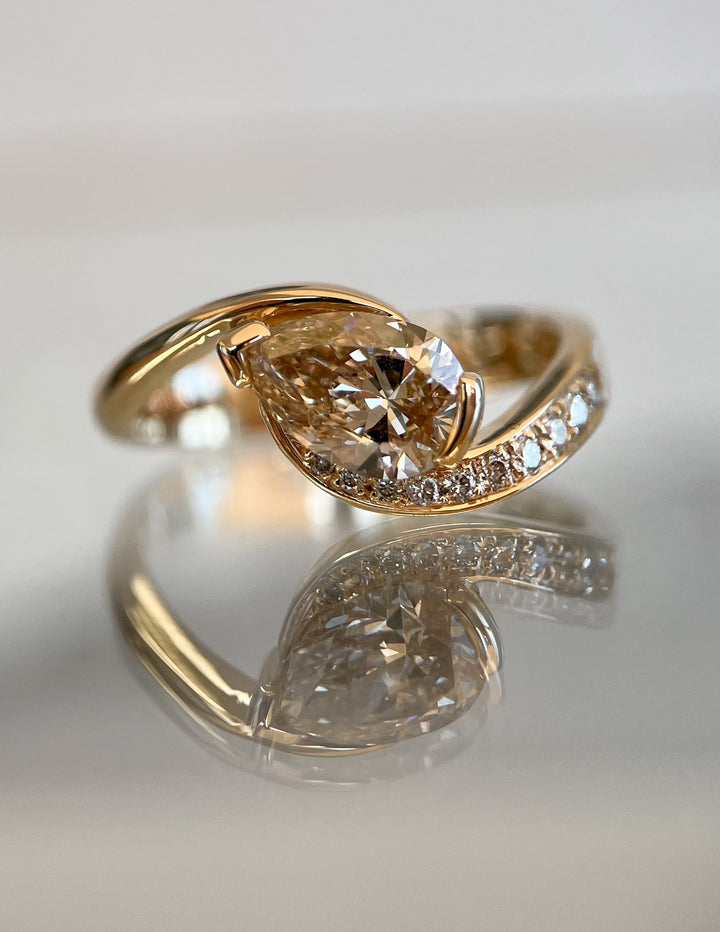 CHAMPAGNE Demi Pavé Pear Rapture Ring