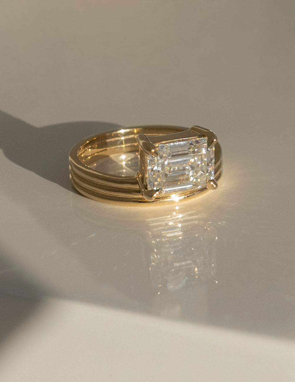 Cadette Niwa Emerald nature inspired engagement ring. Unique simple bold engagement ring. Unique japanese inspired engagement ring.