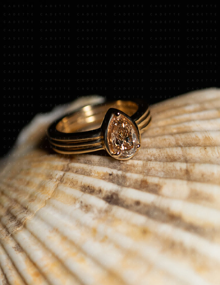 One-of-a-kind — 1.26ct CHAMPAGNE Diamond Pear Niwa Ring