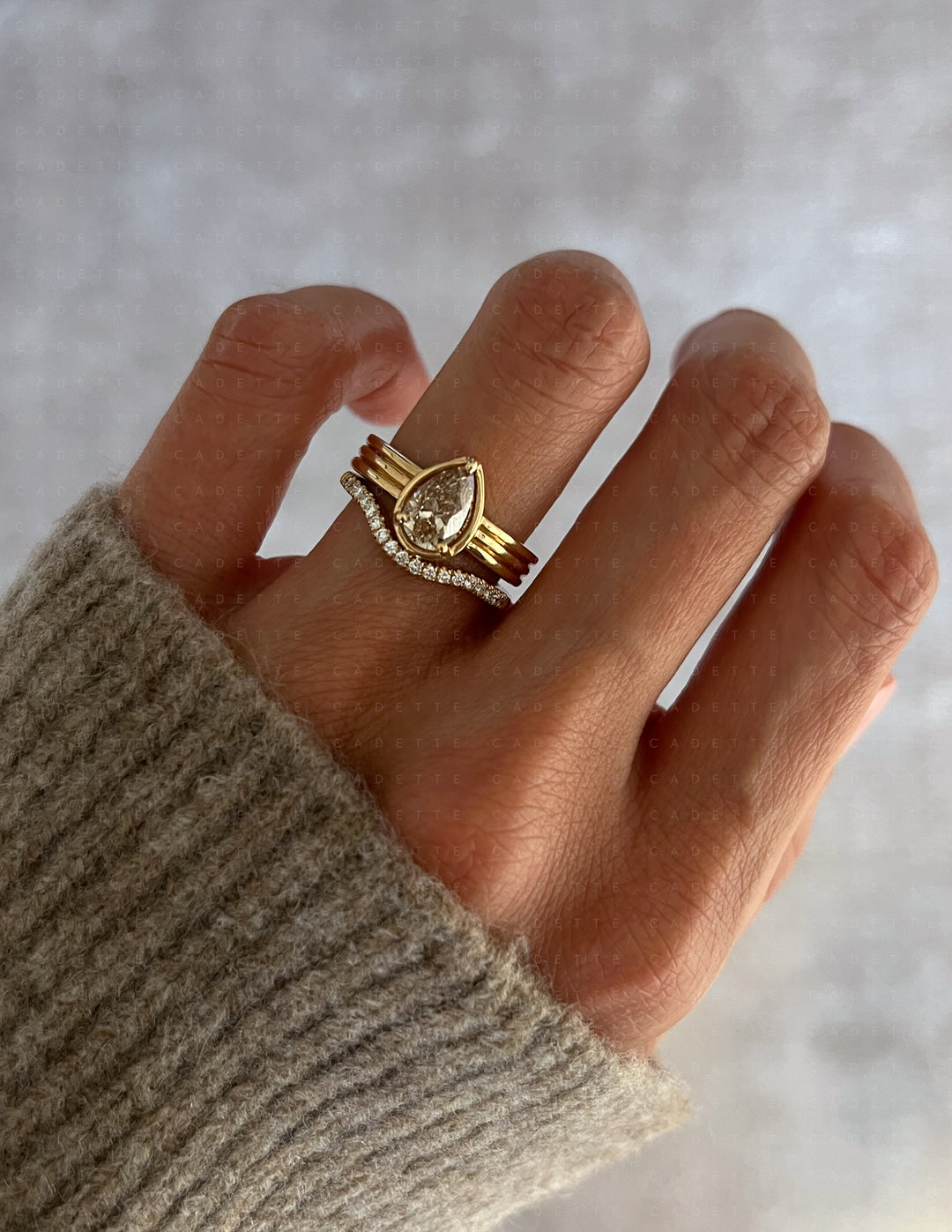 One-of-a-kind — 1.26ct CHAMPAGNE Diamond Pear Niwa Ring