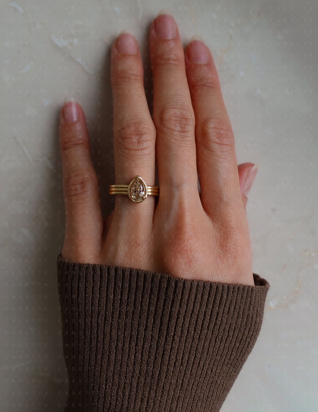 One-of-a-kind — 1.26ct CHAMPAGNE Diamond Pear Niwa Ring