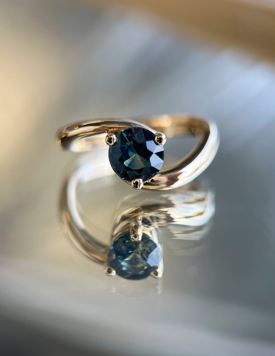 One-of-a-kind — 1.27CT Australian Teal Sapphire Round Rapture Ring