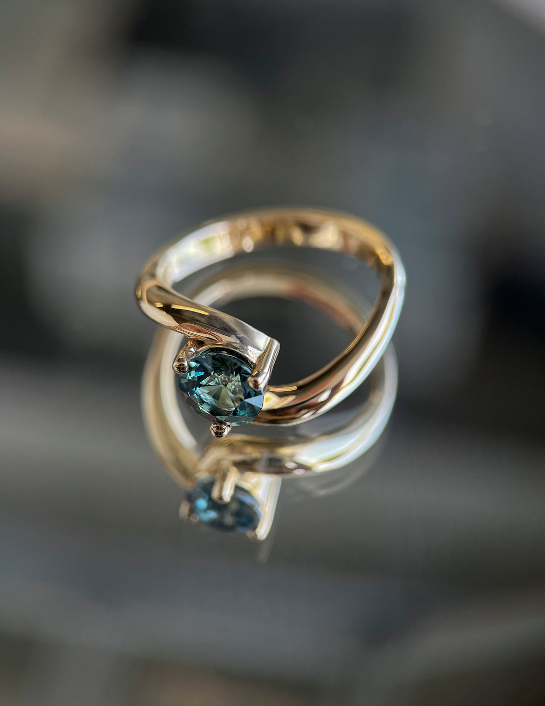 One-of-a-kind — 1.27CT Australian Teal Sapphire Round Rapture Ring