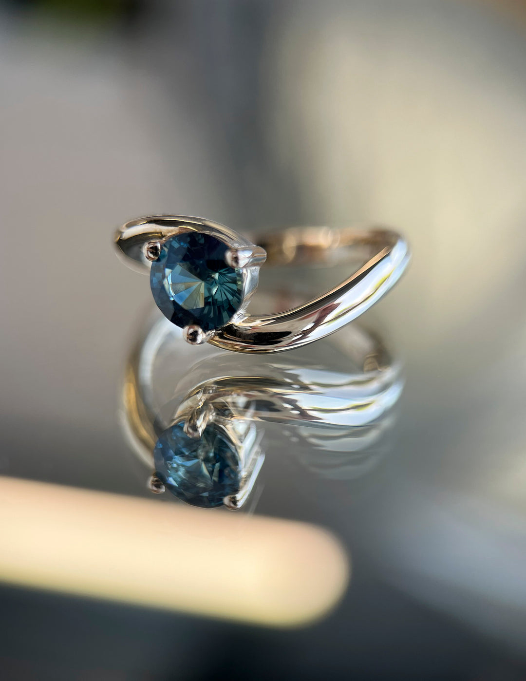 One-of-a-kind — 1.27CT Australian Teal Sapphire Round Rapture Ring