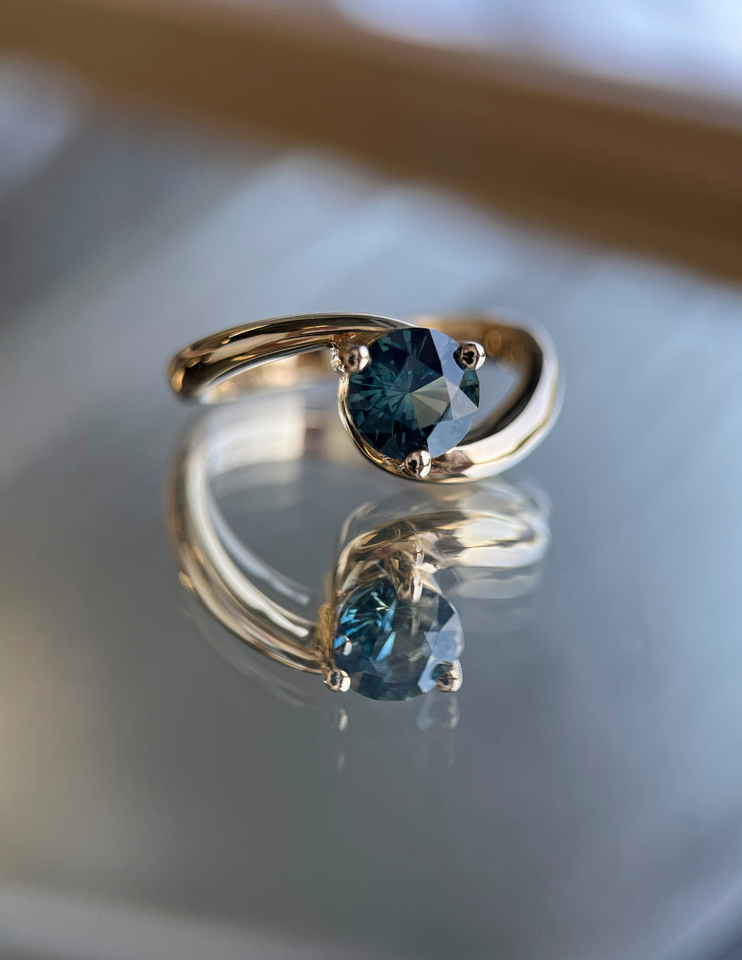 One-of-a-kind — 1.27CT Australian Teal Sapphire Round Rapture Ring