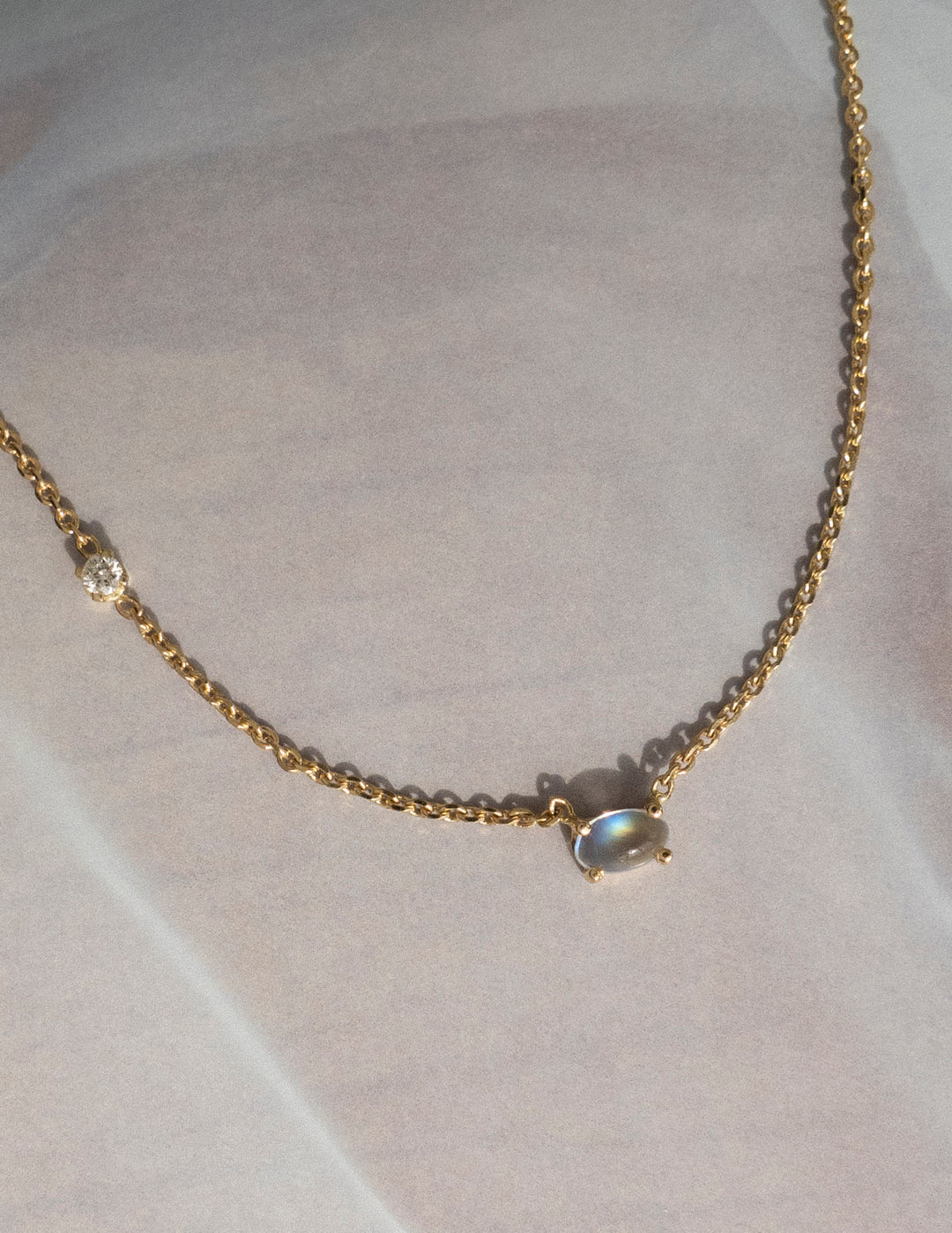 Oval Moonstone and Diamond Necklace