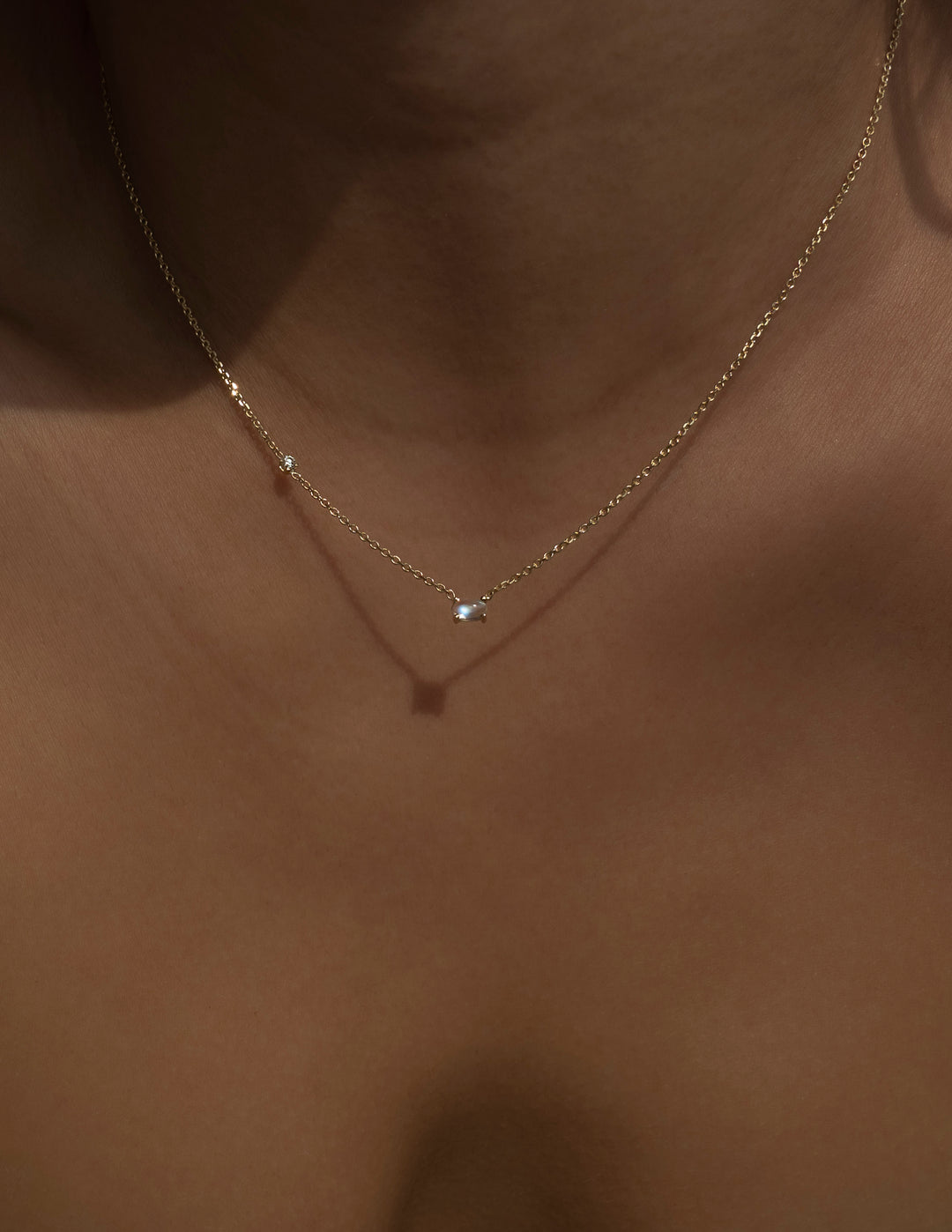 Oval Moonstone and Diamond Necklace