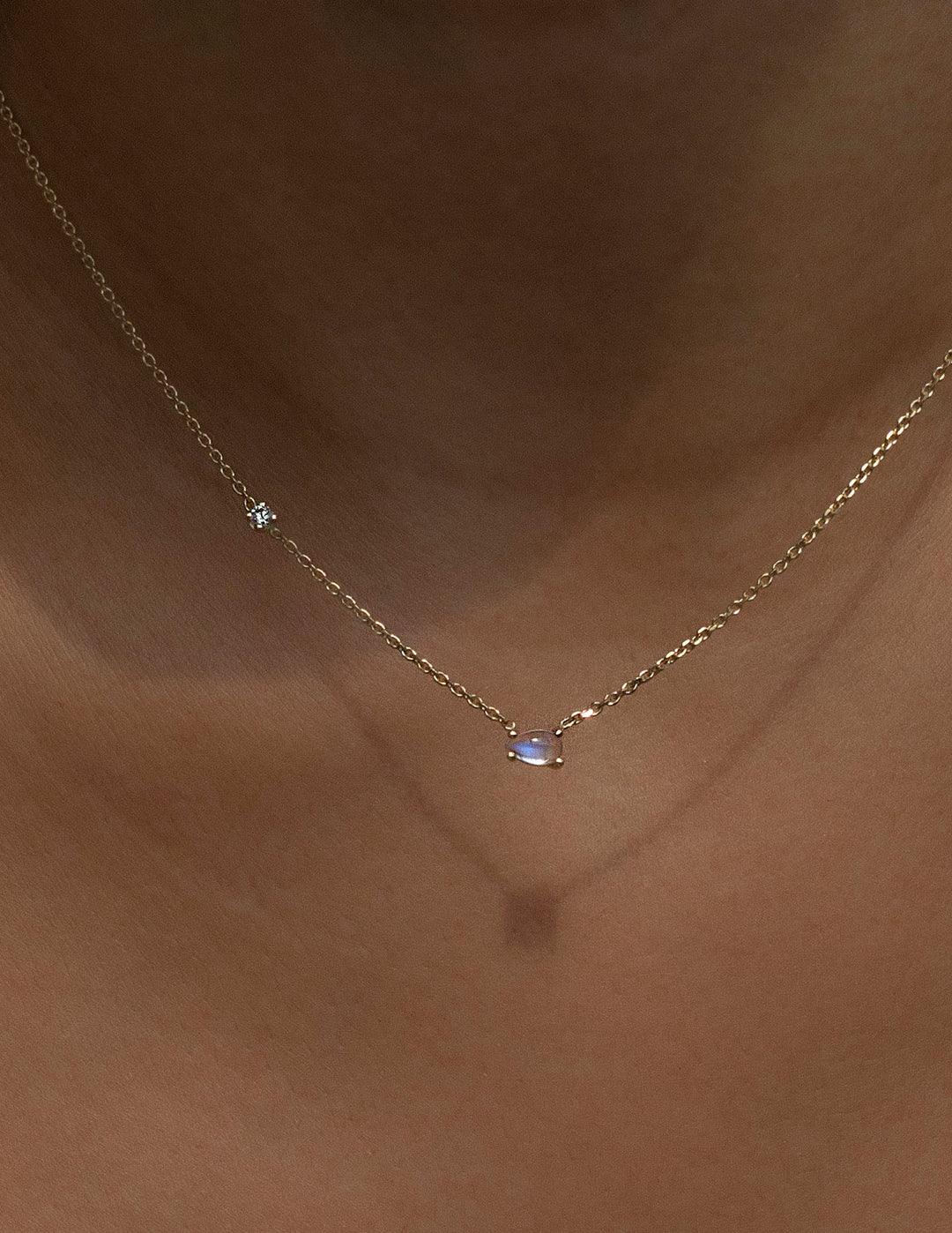 Pear Moonstone and Diamond Necklace