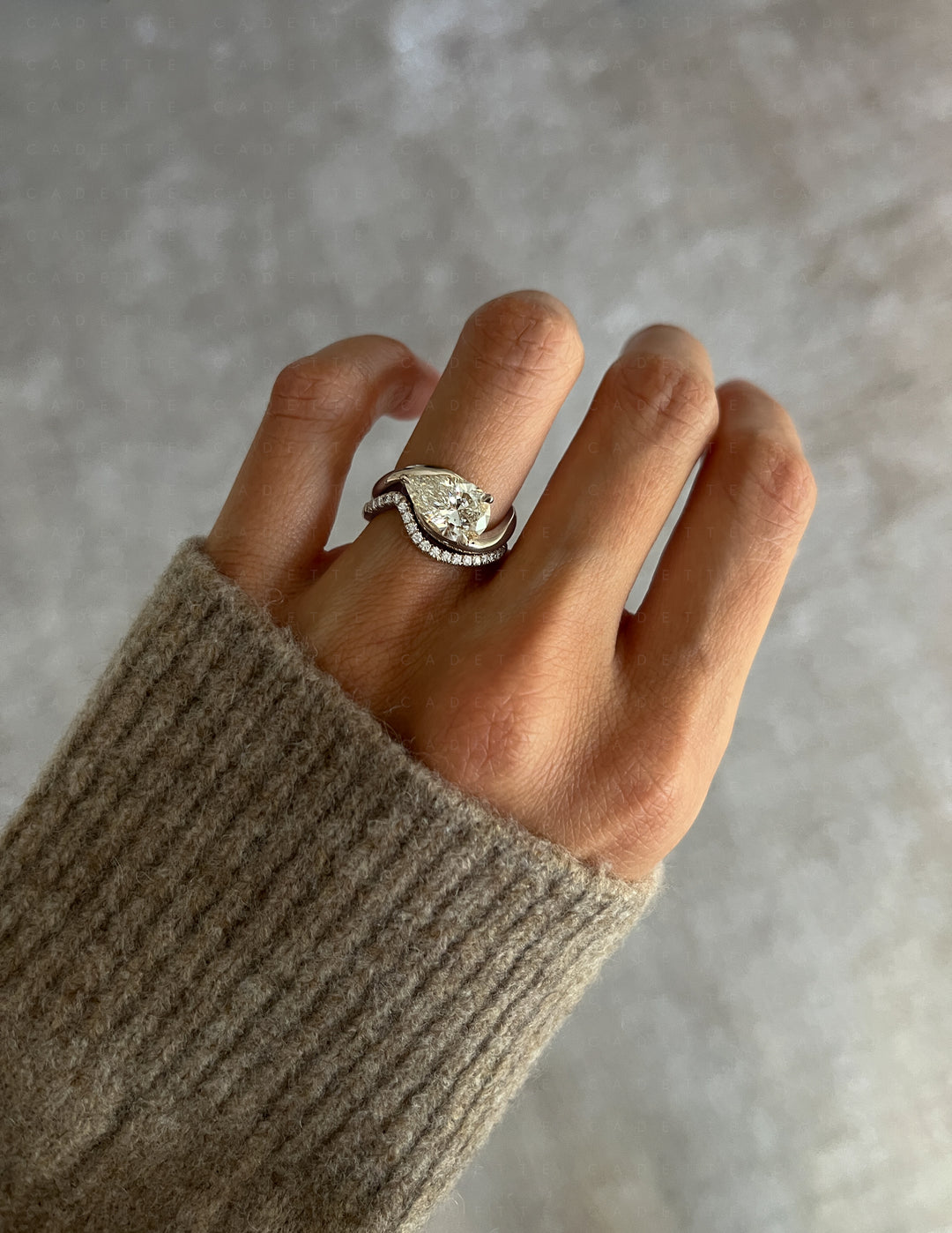 SET — PEAR (Tapered Prong) Rapture Ring & Band