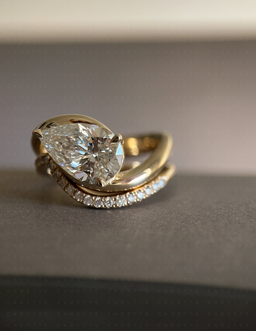 SET — PEAR (Tapered Prong) Rapture Ring & Band