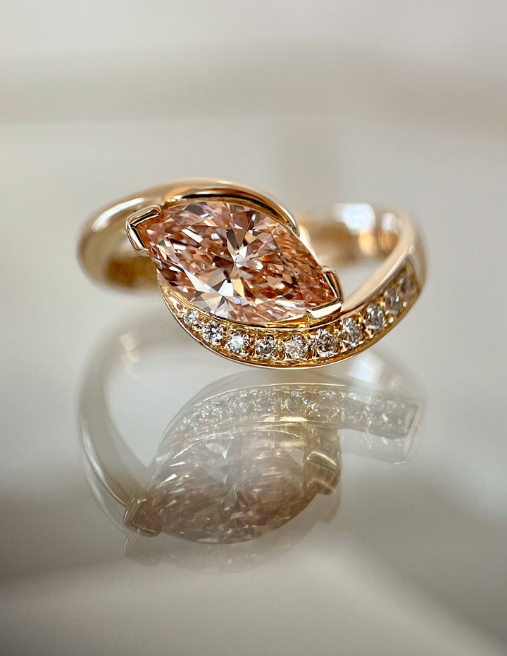 One-of-a-kind — 1.22CT PINK Diamond Demi Pavé Marquise Rapture Ring