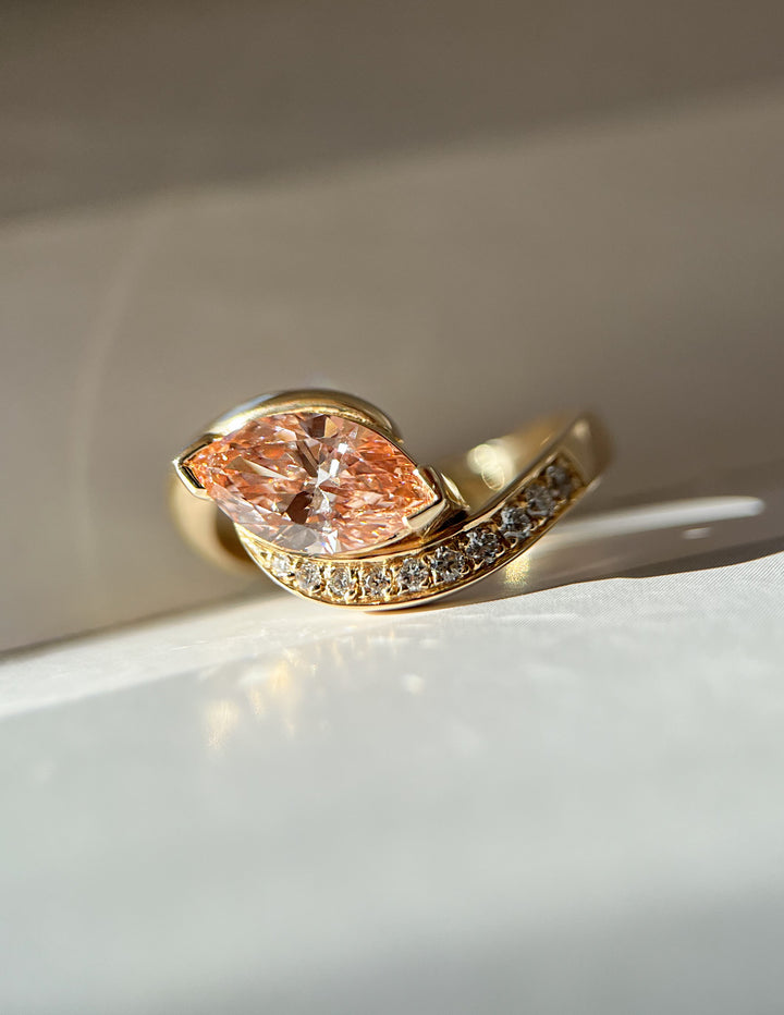 One-of-a-kind — 1.22CT PINK Diamond Demi Pavé Marquise Rapture Ring