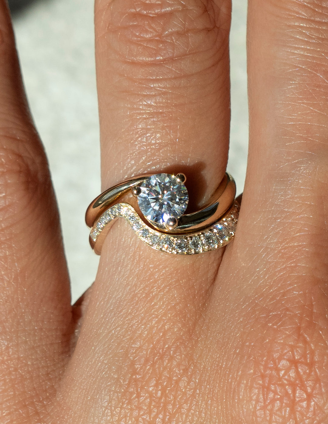 Cadette Round Rapture engagement ring set with bold pave band.