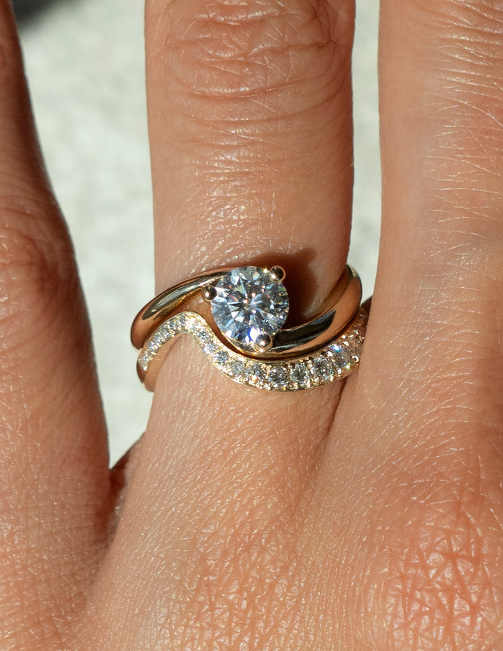 Cadette Round Rapture engagement ring set with bold pave band.