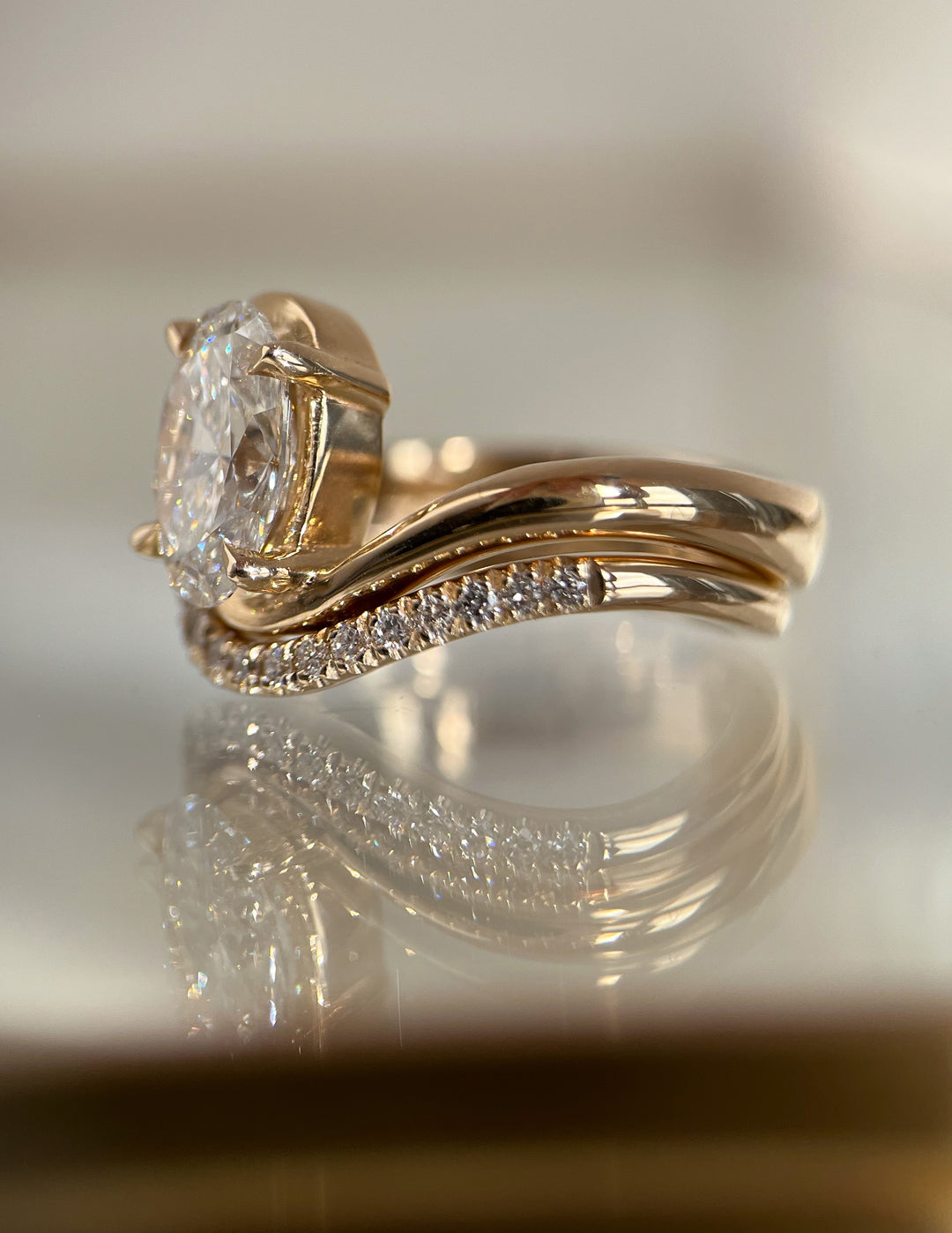 SET — VERTICAL OVAL Rapture Ring & Band