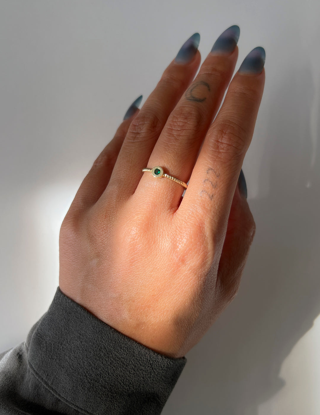 10k solid yellow Gold Rope Green CZ Stacker Ring