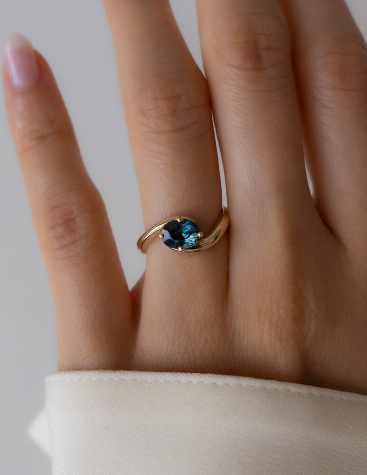 One-of-a-kind — Australian Teal Sapphire Oval Rapture Ring