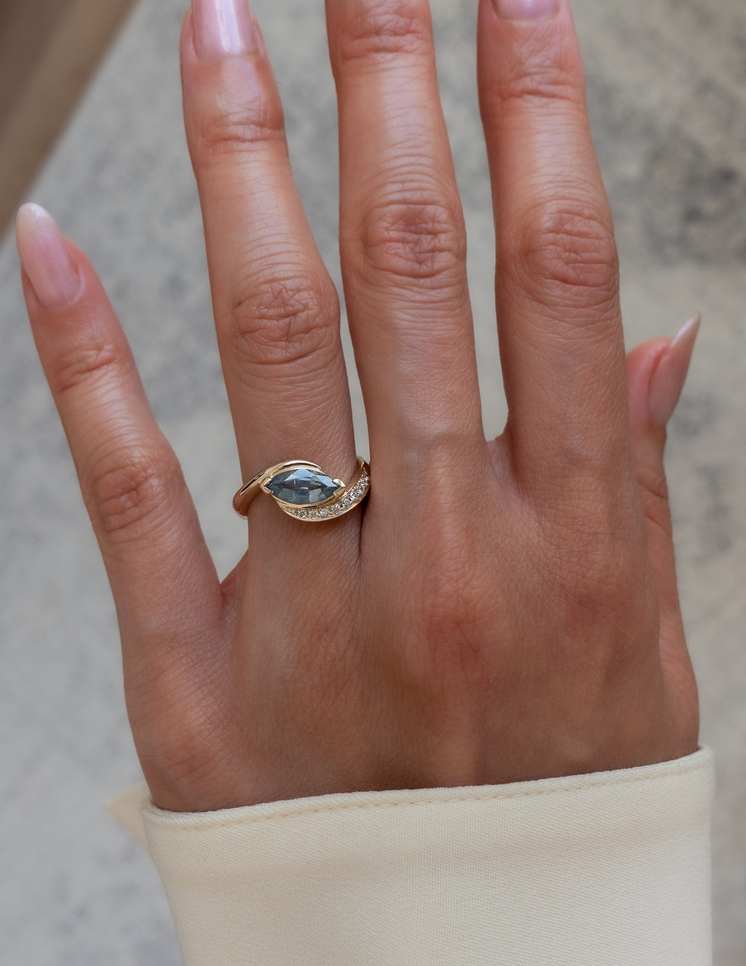 One-of-a-kind — Montana Teal Sapphire Demi Pavé Marquise