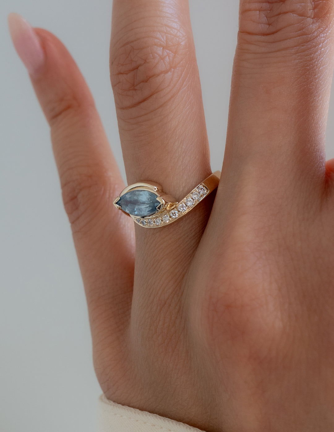 One-of-a-kind — 1.20CT Montana Teal Sapphire Demi Pavé Marquise Rapture Ring