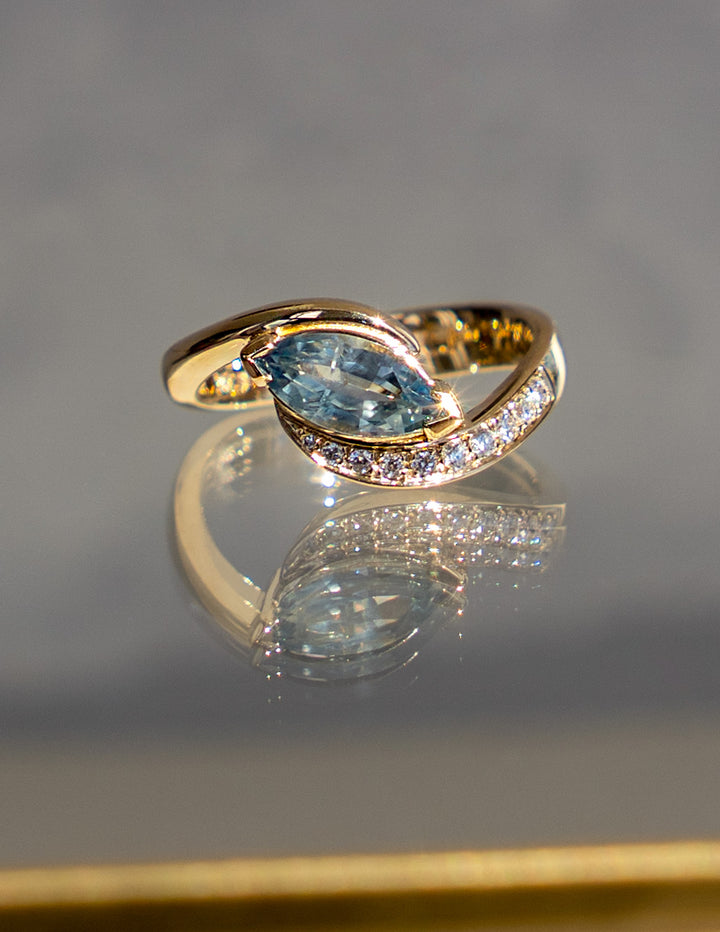 One-of-a-kind — 1.20CT Montana Teal Sapphire Demi Pavé Marquise Rapture Ring