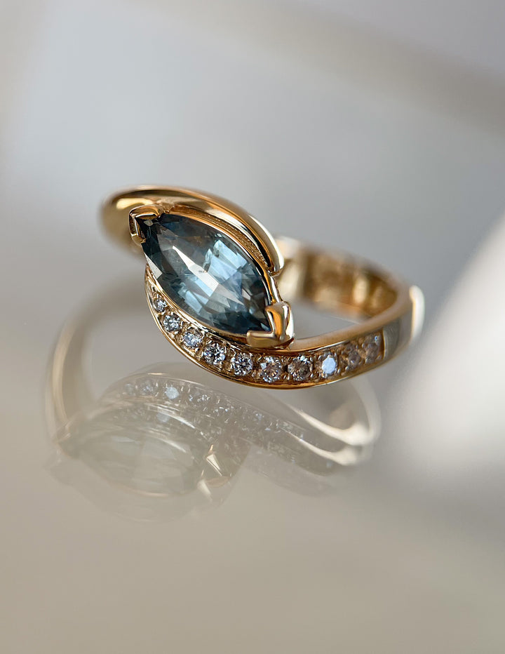 One-of-a-kind — 1.20CT Montana Teal Sapphire Demi Pavé Marquise Rapture Ring