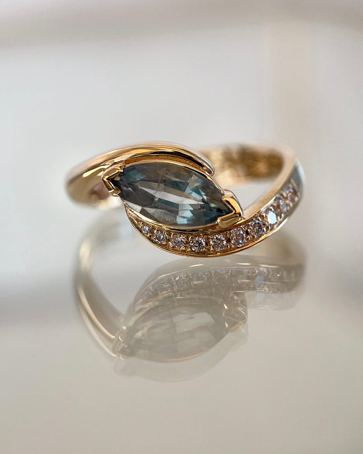 One-of-a-kind — 1.20CT Montana Teal Sapphire Demi Pavé Marquise Rapture Ring