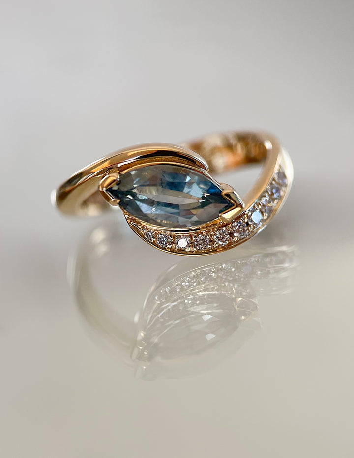 One-of-a-kind — 1.20CT Montana Teal Sapphire Demi Pavé Marquise Rapture Ring