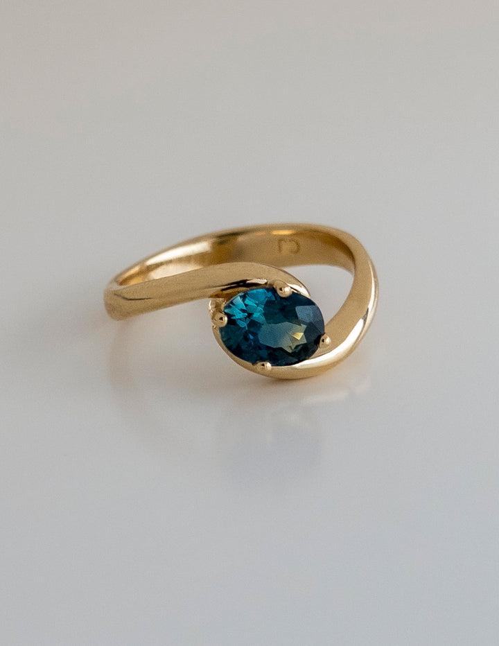 One-of-a-kind — Australian Teal Sapphire Oval Rapture Ring