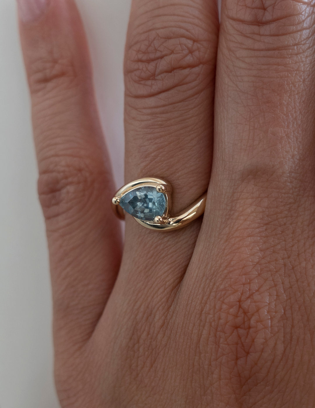 One-of-a-kind — 1.40CT Montana Teal Sapphire Pear Rapture Ring