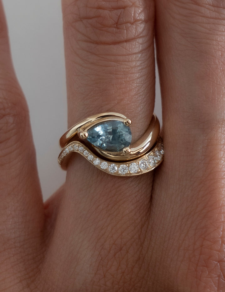 One-of-a-kind — 1.40CT Montana Teal Sapphire Pear Rapture Ring