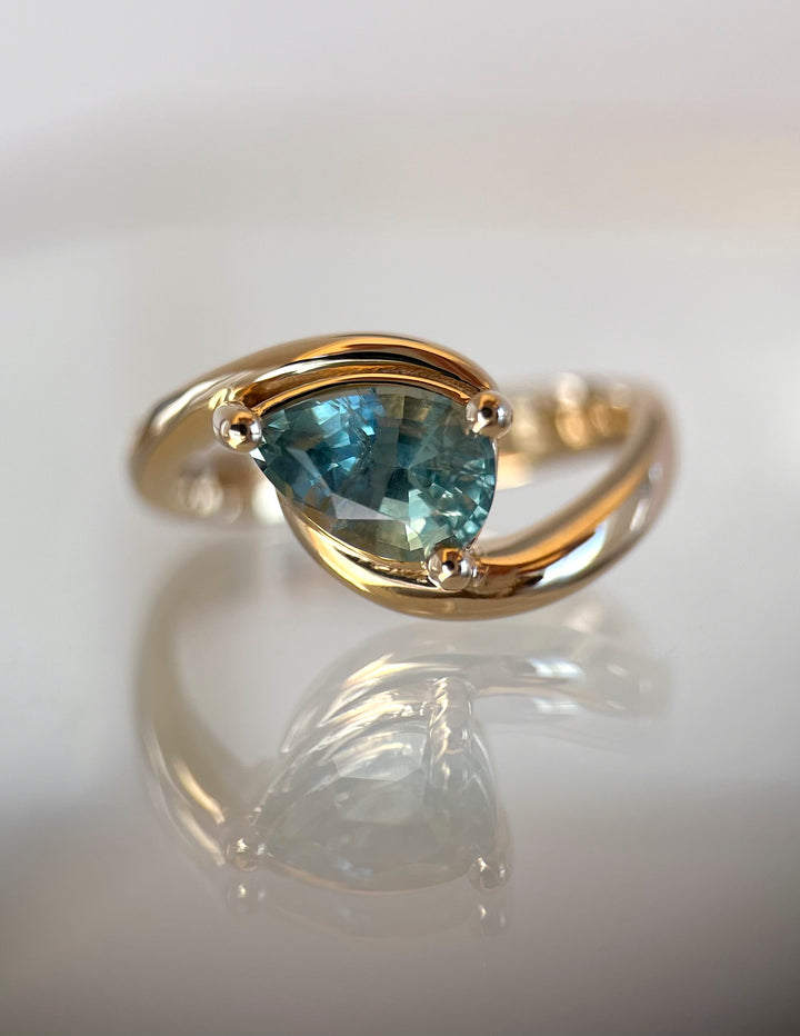 One-of-a-kind — 1.40CT Montana Teal Sapphire Pear Rapture Ring