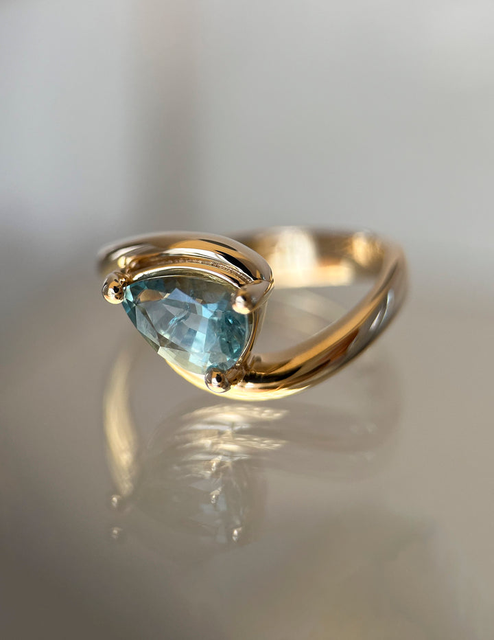 One-of-a-kind — 1.40CT Montana Teal Sapphire Pear Rapture Ring