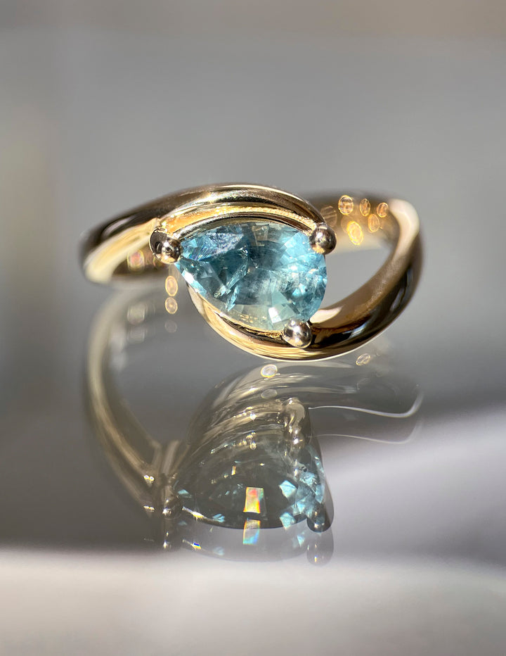 One-of-a-kind — 1.40CT Montana Teal Sapphire Pear Rapture Ring