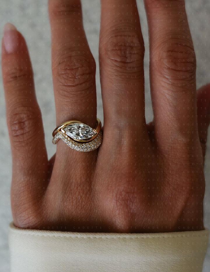 SET — MARQUISE (V-CLAW) Rapture Ring & Band