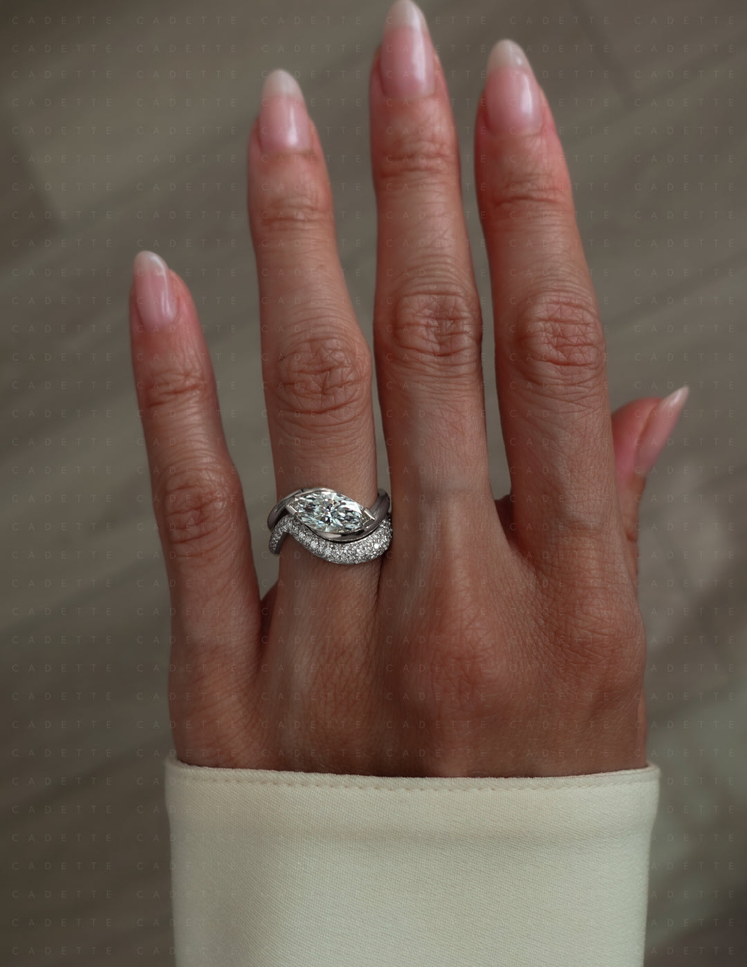 SET — MARQUISE (V-CLAW) Rapture Ring & Band