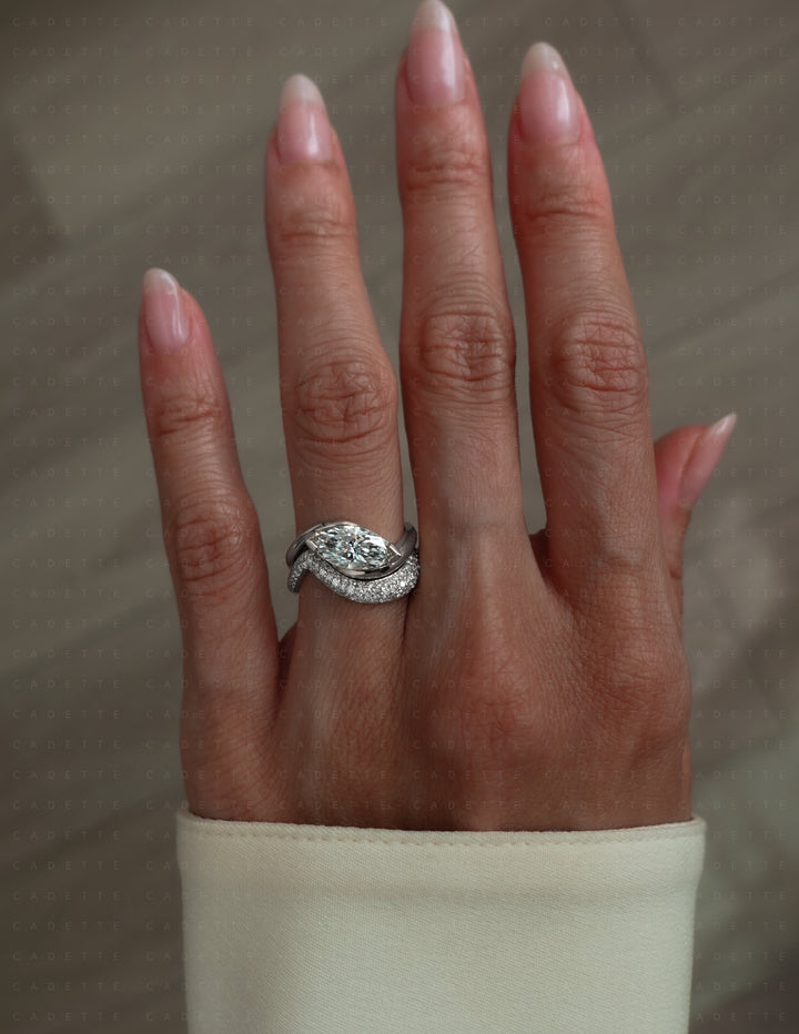 SET — MARQUISE (V-CLAW) Rapture Ring & Band