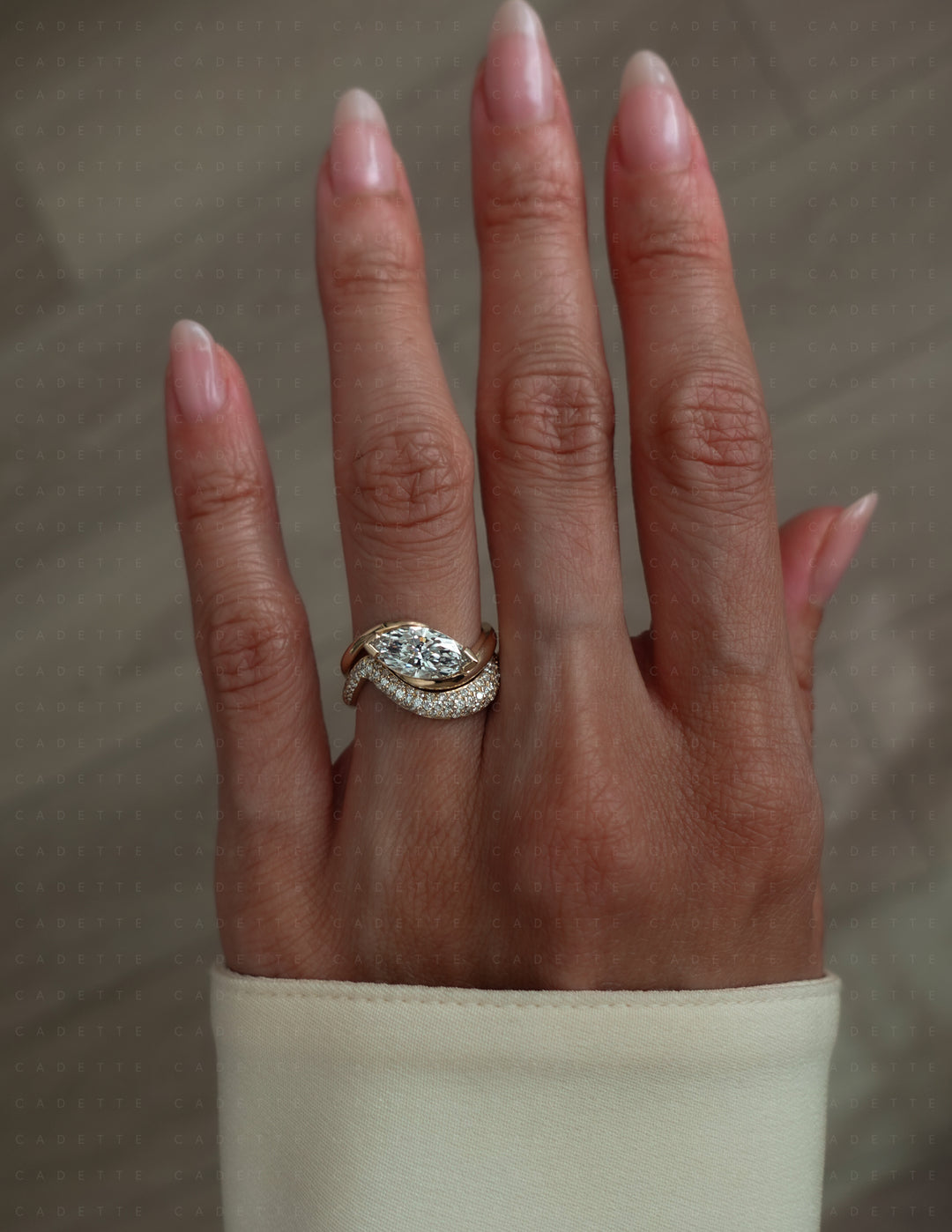 SET — MARQUISE (V-CLAW) Rapture Ring & Band