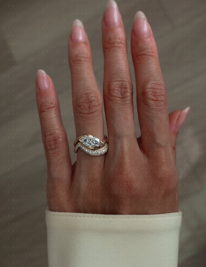 SET — MARQUISE (V-CLAW) Rapture Ring & Band