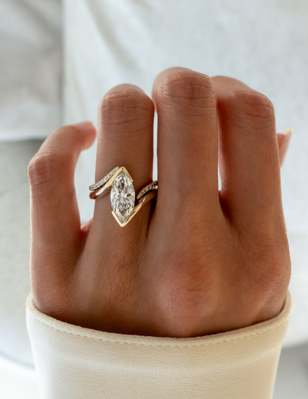 SET — VERTICAL MARQUISE (Half Bezel) Rapture Ring & Band