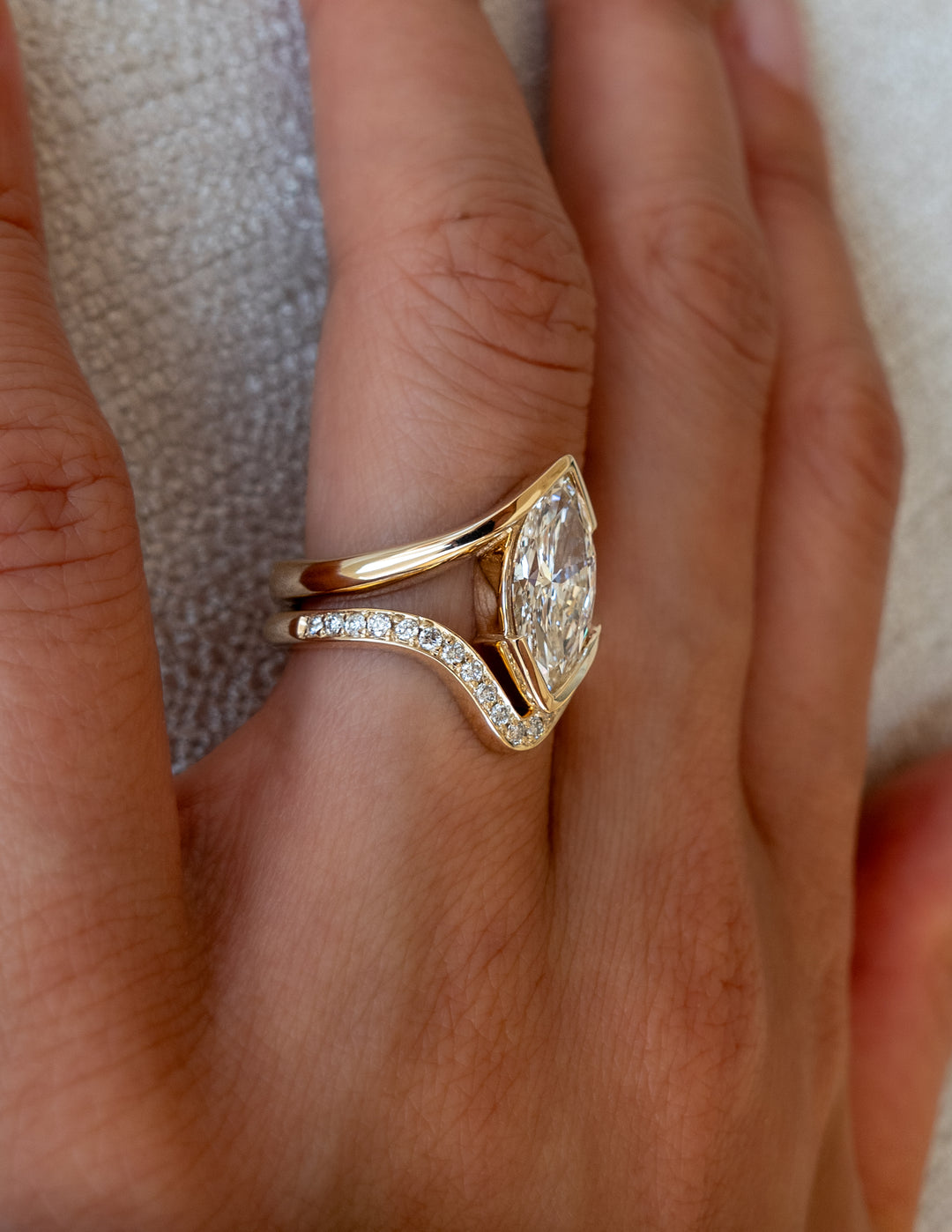 SET — VERTICAL MARQUISE (Half Bezel) Rapture Ring & Band