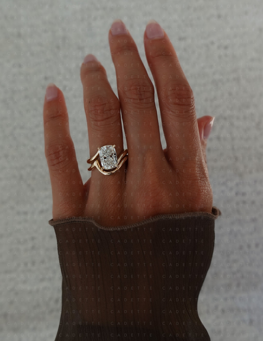 SET — VERTICAL ELONGATED CUSHION Rapture Ring & Band