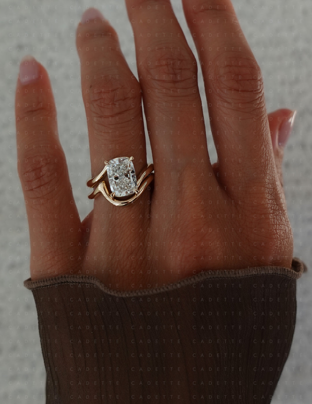 SET — VERTICAL ELONGATED CUSHION Rapture Ring & Band