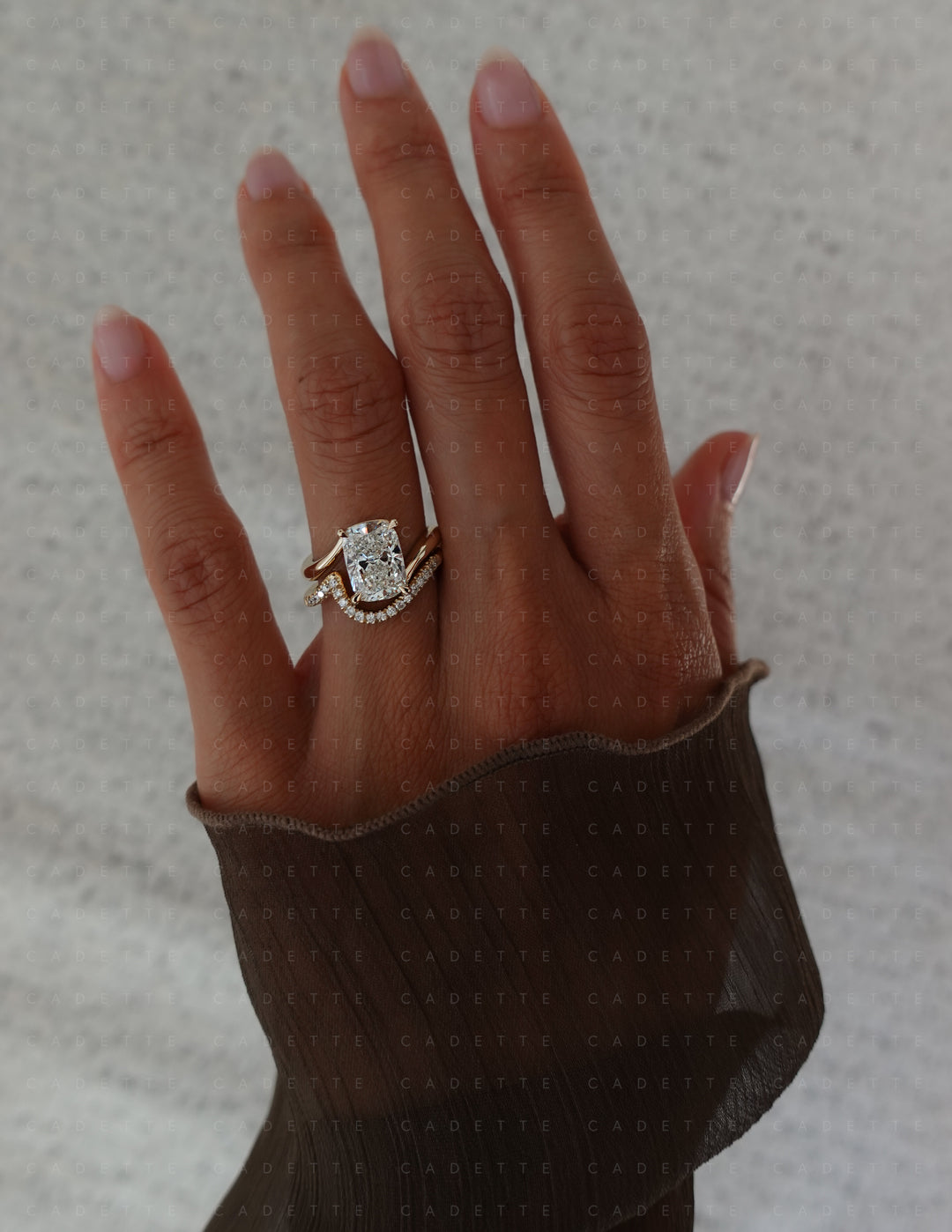 SET — VERTICAL ELONGATED CUSHION Rapture Ring & Band