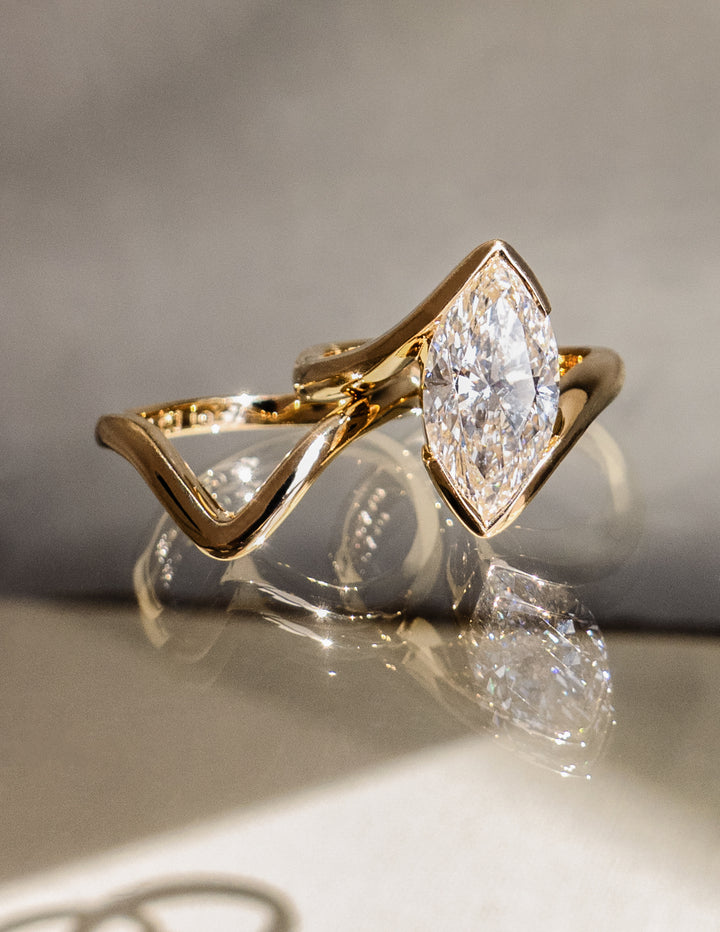 SET — VERTICAL MARQUISE (Half Bezel) Rapture Ring & Band