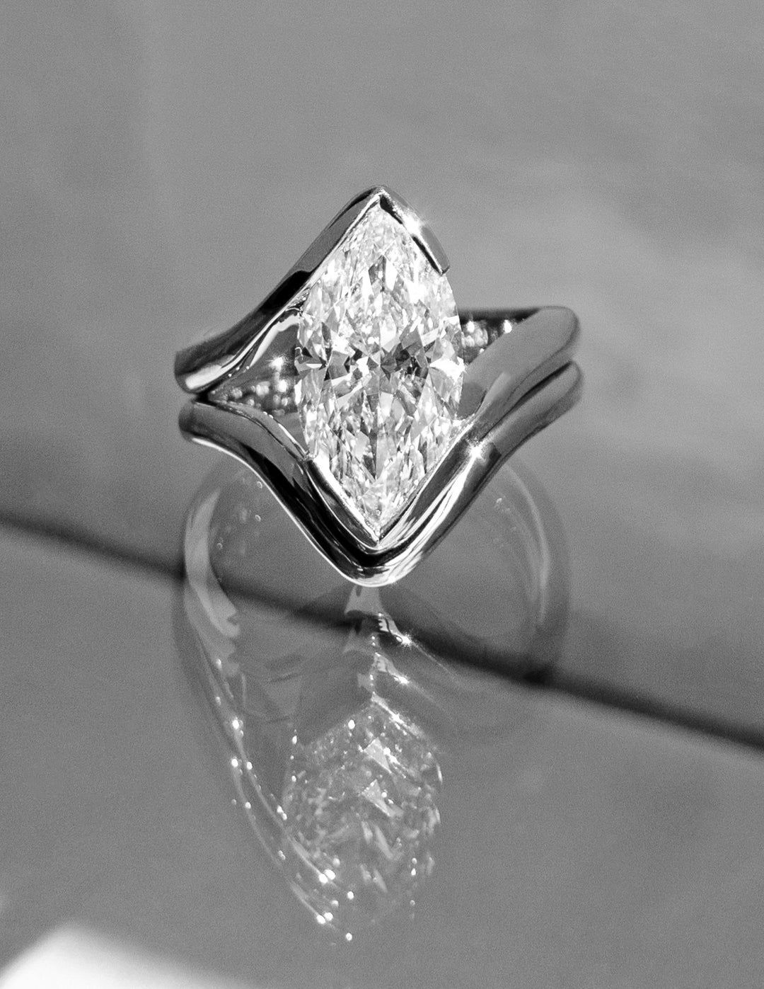 SET — VERTICAL MARQUISE (Half Bezel) Rapture Ring & Band
