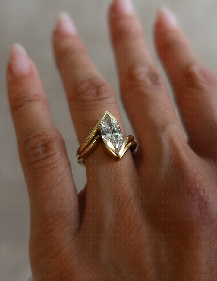 SET — VERTICAL MARQUISE (Half Bezel) Rapture Ring & Band