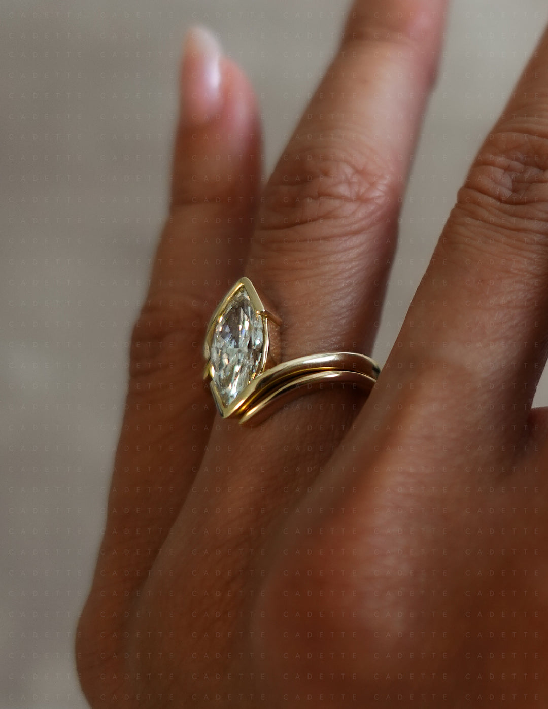 SET — VERTICAL MARQUISE (Half Bezel) Rapture Ring & Band