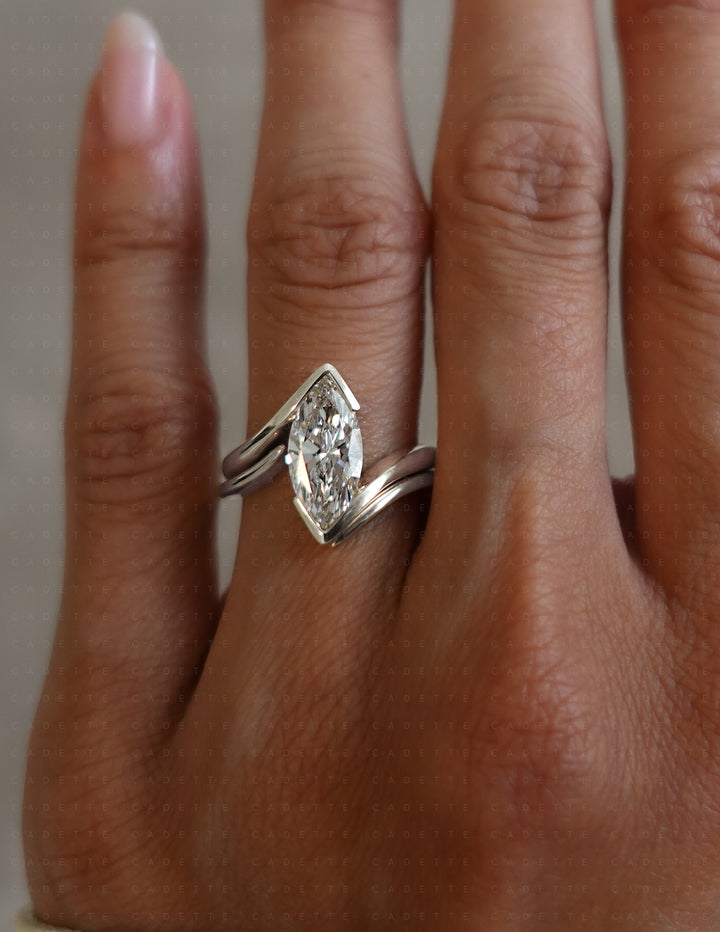 SET — VERTICAL MARQUISE (Half Bezel) Rapture Ring & Band