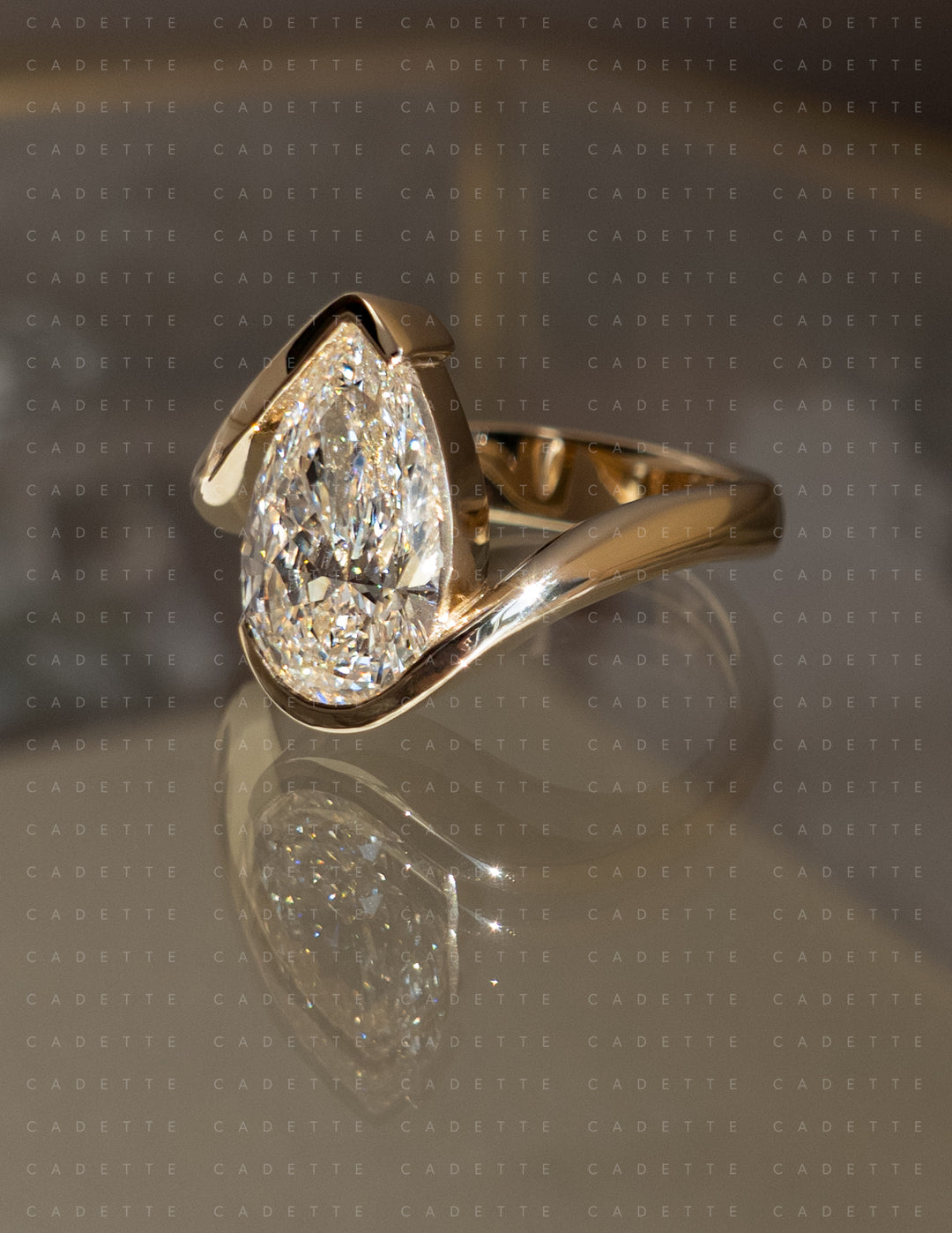 VERTICAL Pear Rapture Ring — Half Bezel Setting